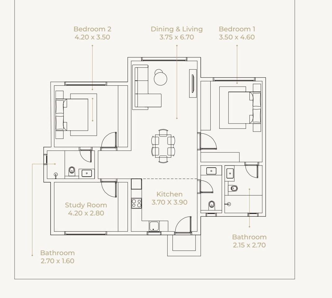 Floorplan of 2-bedroom villa LB-216 – Lubana Island, Hawana Salalah
