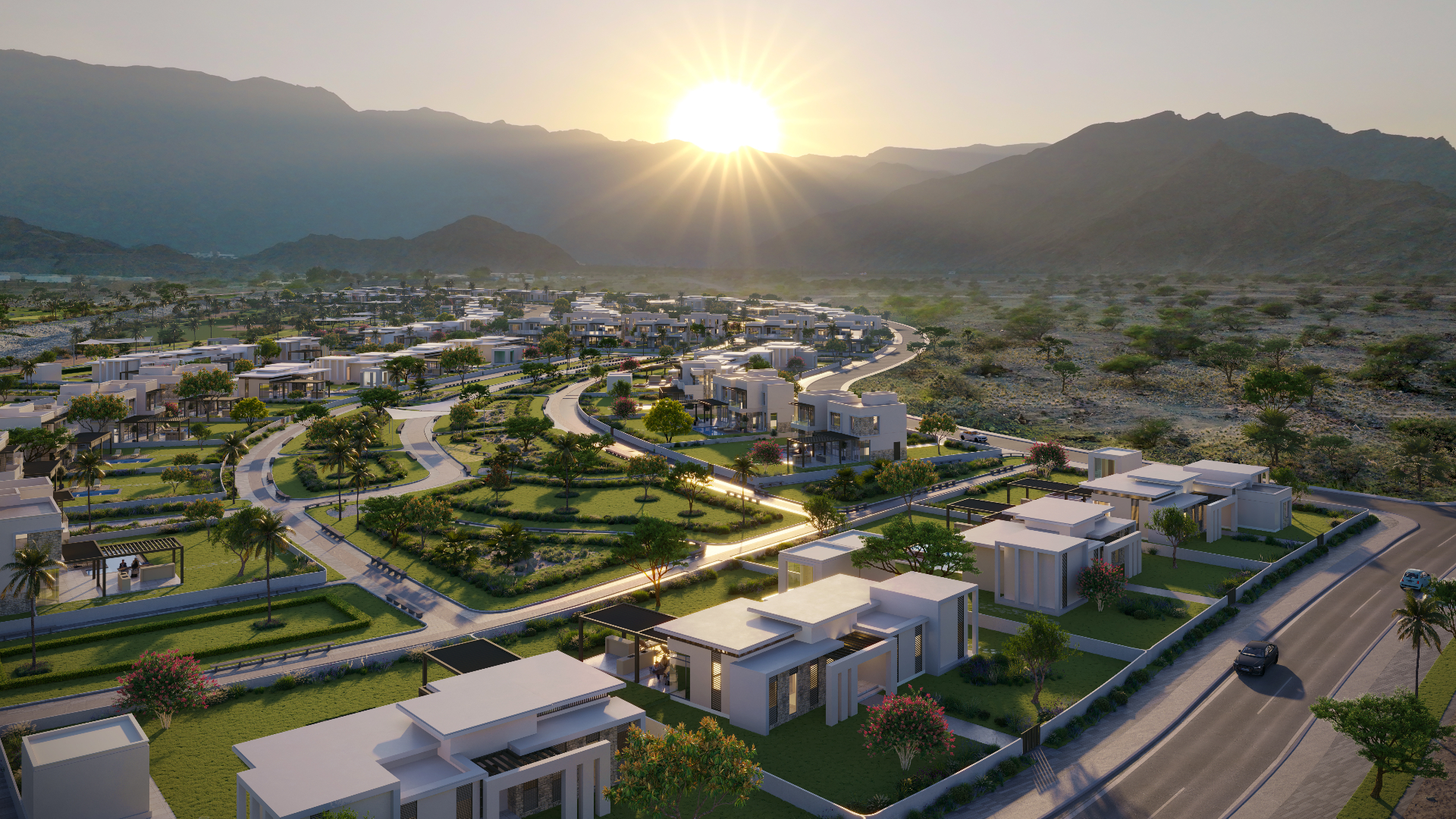 Raya and Jebel Sifah golf course with the sea beyond, Oman