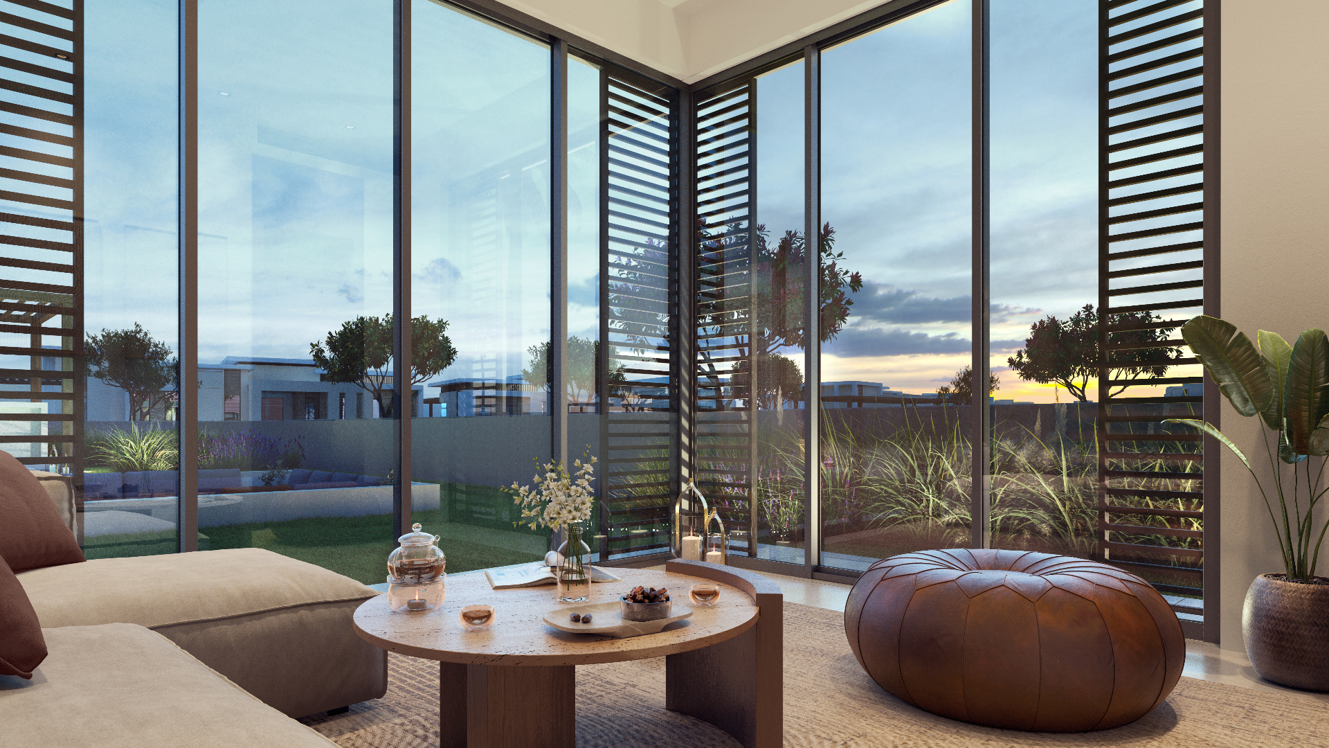 Raya villa interior overlooking the pool in Jebel Sifah, Oman