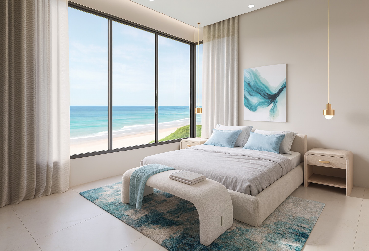 Riviera bedroom looking out towards the sea in Hawana Salalah