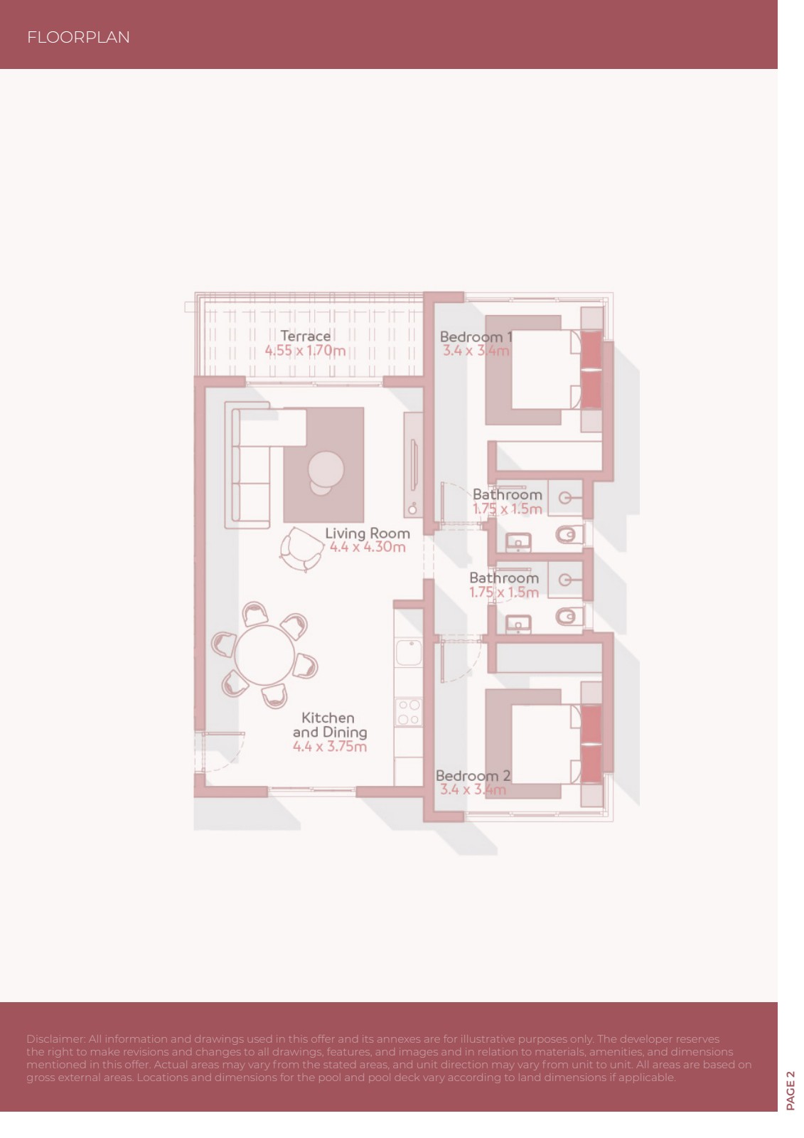 Floorplan of 2-bedroom apartment – Solaris, Jebel Sifah